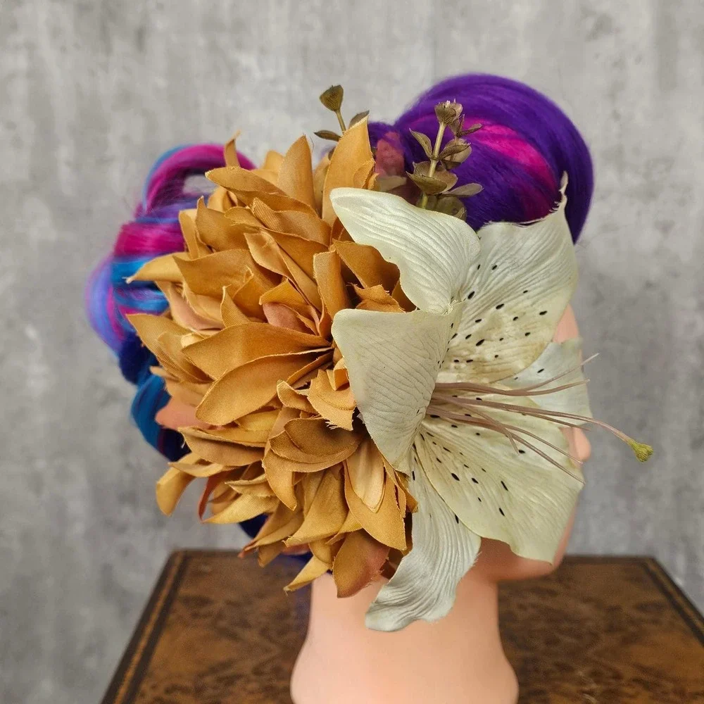 Handmade Chrysanthemum‎ & Lily Hair Flower Clip Fascinator Pinup Rockabilly Tiki